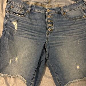 Torrid Light Blue Distressed Button-Fly Jean shorts